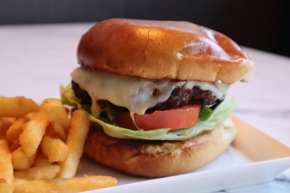 A cheeseburger with fries